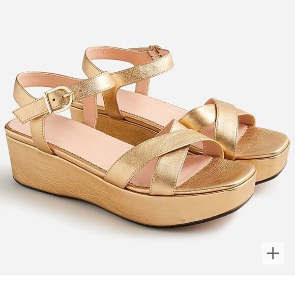 J Crew Shoes Women’s 11 Gold Platform sandals metallic leather Ankle Strap BK489 - Picture 1 of 10